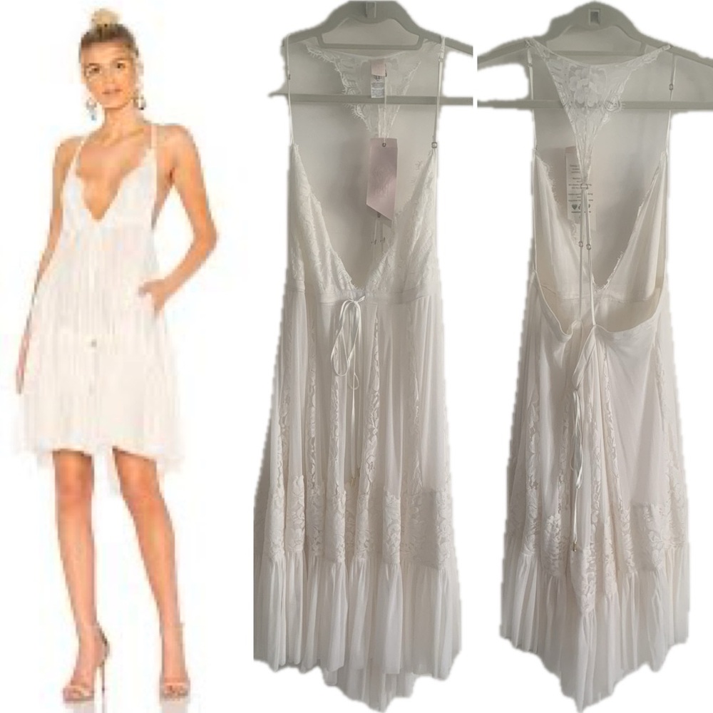 BNWT We are HAH too far gone bridal eggshell mesh and lace adjustable micro mini